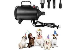 RIGOGO 2800W Sèche-Cheveux pour Chien, Pulseur Chien silencieu, 2 vitesse: 50m/s et 100m/s, 2 Température: 35°c et 65°c, Souffleur pour Chien avec 4 Buses e Tuyau élastique