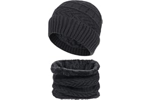 Chalier Cozy Męski zestaw czapek i szalików, męska czapka Slouch Beanie Hick polarowa czapka zimowa i szalik dla mężczyzn kobiet prezenty czarna, Czarny, Rozmiar uniwersalny