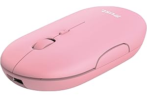 Trust Puck Souris sans Fil Rechargeable, Bluetooth ou 2,4 GHz avec Mini Récepteur USB, Bouton PPP, Ergonomique, Souris Plate Silencieuse pour Ordinateur Portable/PC/Mac/Macbook/Chromebook/iPad - Rose