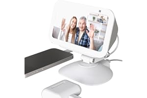 MOHOSOKO Adjustable Height Stand for Echo Show 5 (3rd Gen) Charger Stand with USB-C & USB Port, Tilt and Swivel Magnetic Table Holder, Compatible with iPhone 13/14, Cell Phone & Earbuds (White)