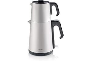 Arzum Théière électrique turque avec théière en acier inoxydable de 1,2 l et bouilloire de 1,8 l - Arrêt automatique - Protection contre le fonctionnement à sec - Fonction économie d'énergie - Filtre