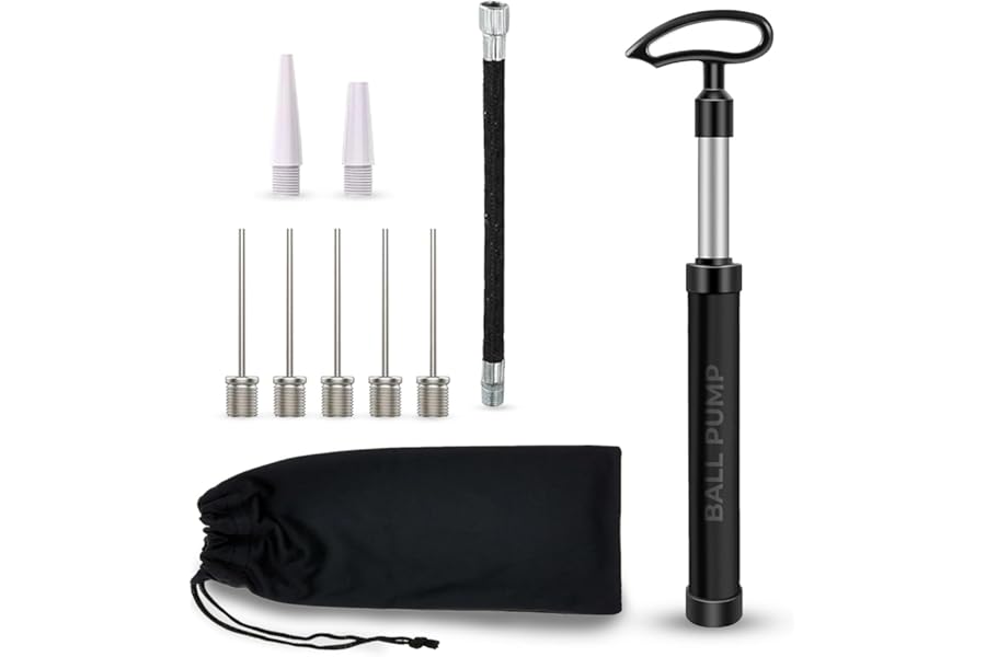 Scott 11 Ball Pump with 5 Needles, 2 Conical Plastic Nozzles & 1 Flexible Rubber Extension Hose, Suitable for Footballs, Basketballs, Volleyballs, Rugby Balls and More