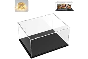 ELEPURE Acryl Vitrine Schaukasten für Lego 21319 Central Perk 10321 10337, Glasvitrine Acrylbox Transparent für Figuren Sammlerstücke Spielzeug | mit Holz-Kunststoff-Basis & Licht, Schwarz Innen 35x25x15 cm