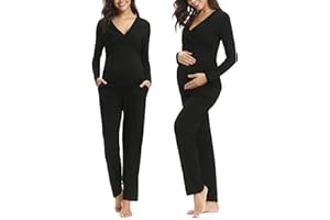 Irdcomps Pigiama Donna Premaman Cotone Pigiama Due Pezzi Premaman Lunga Set Pigiama da Allattamento Abbigliamento Premaman per Allattamento Casa Incinte Parto Ospedale