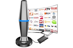 DGUPSP DVBT2 Antenne mit Verstärker, Großer Reichweite und 360° Empfang zimmerantenne DVB-T & DVB-T2 Antennen mit Starkem Magnetfuß, 4K 1080P TV Antenne für Lokale Kanäle, 3M Koaxialkabel