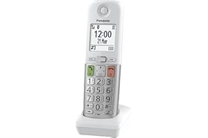 Panasonic KX-TGUA40EXW Combiné Supplémentaire pour Téléphones Numériques sans Fil KX-TGU430/KX-TGU410, Écran LCD, Appel Favori, Compatible Aides Auditives, Unité Principale Requise, Blanc & Argent