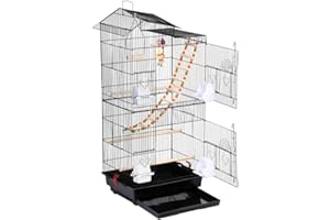 Costoffs Large Metal Parrot Cage Roof Top Bird Cage for Cockatiel Conure Parakeet Budgie Lovebird 46 x 35.5 x 99 cm