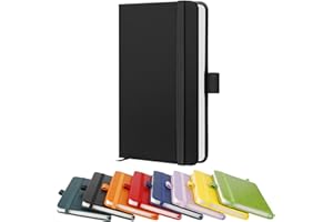 YIEO A6 Notebook, Pocket Notebooks 160 Lined Pages Small Leather Journal Notebook Pocket Size for Women Men Work Office School, Hardback A6 Notepad with Pen Holder, 9.5 x 14.5cm-Black