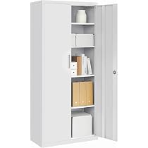 SUPEER Armadio in Metallo Multifunzionale con 4 Ripiani Regolabili, Armadio Cucina, Sgabuzzino, Credenza per Soggiorno, Ingresso 180 x 80 x 40 cm (Bianco