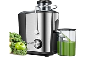 Juilist Centrifugeuse Extracteur de Jus 600W, 65MM Large Bouche en Acier Inox Centrifugeuse Fruits et Legumes a 2 Vitesses, Design Anti-goutte, Nettoyage Facile, Brosse de Nettoyage Incluse