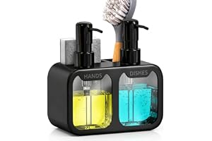 "2 in 1 Dish Soap Dispenser Set with Sponge & Brush Holder, Refillable, Matte Black Design''