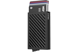 VULKIT Etui na karty kredytowe, ochrona RFID, rozkładane metalowe etui na karty z podwójnymi etui na karty, smukły inteligentny portfel na 10 kart, Włókno Węglowe, S, Posiadacz karty