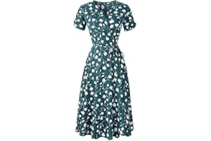 VEMOW Vestido Mujer Fiesta con Estampado Floral Festivo con Cuello en V para Mujer Vestido de Fiesta de Manga Corta