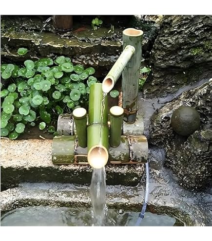 Wasserspiel Outdoor Brunnen Japanischer Stil Bambus Brunnen mit Pump-Kit  fr Hinterhof Rasen : Amazon.de: Garten