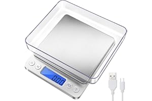 FARDAS Digital Kitchen Scales, Mini Food Weighing Scales 3000g x 0.1g/0.01oz with LCD Display Stainless Steel Platform, Waterproof Electric Cooking Scales USB Rechargeable for Home, Office, Jewelry
