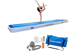 Airtrack Nordic Deluxe - Esterilla hinchable con bomba de aire eléctrica, 20 cm extra gruesa para gimnasia, ideal para gimnasia, yoga, esterilla de aire de gimnasia duradera, riel de secadora