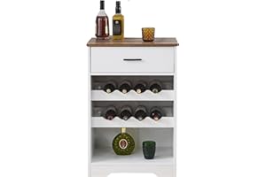 Mevsim Store Botellero - Armario para 8 Botellas de Vino con cajón - Almacenamiento de Vino Independiente - Natural, Madera - Armario para Vino de diseño Elegante - 37,5x55x80 cm
