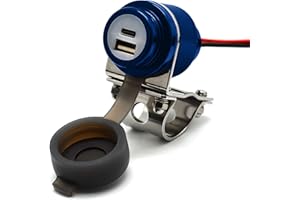 Cliff Top 36W PD USB-C and QC 3.0 Aluminium Motorcycle Handlebar USB Charger for 7/8’’ and 1’’ Handlebars - Prevents Battery Drain (Blue)