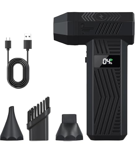 Souffleur Air Comprimé électrique – 6000 MAh, 3 Vitesses, 5 Buses, Pour Nettoyer PC, Voiture, Objets Fragiles