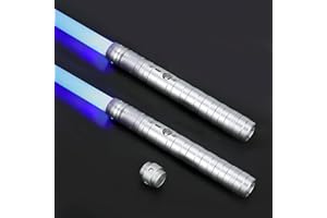 S OUJCEN Lightsaber Fx Dueling Force 15 RGB Colors Type-C Metal Hilt Rechargeable 4 Modes Force Fx Dueling Light Saber Lightsaber Gifts for Boyfriend Girlfriend and Adults (Silver 2pc)