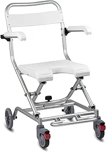 KosmoCare Aluminium Compact Light Weight Folding Shower Wheelchair with Front Cut (White)