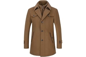 YOUTHUP Manteau Homme en Laine Hiver Chaud Manteau Epais Mi-Long Parka Trench Coat Caban Col Amovible Revers