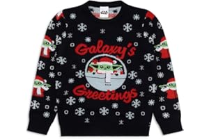 Star Wars Pull de Noël mandalorien | Pull de Noël pour garçons | Sweat-shirt de Noël tricoté en acrylique pour enfants | Cadeaux mandaloriens pour garçons