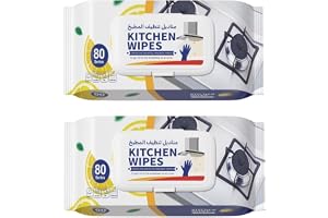 MOMENT Kitchen Cleaning Wet Wipes 2 Pack 160 Count, Lemon Scented Non-Woven Fabric Disposable Cleaning Cloths with Resealable Lid for Kitchen, Oven, Powerful Cleaning Degreasing & Strong Oil Removal