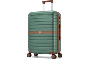 Kono Medium Suitcase 24 inch Lightweight ABS + PC Hard Shell Trolley Case Travel Check in Luggage with 3 Digit Combination Lock Spinner Wheels (Green/Brown)