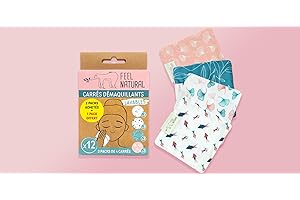 Feel Natural - Pack de 3 Sets de 4 Carrés Démaquillants - Nettoyant - Lingettes Lavables - Réutilisables - Naturel - Doux - Haute Qualité - Pour Tous Types de Peau - Léger - 400 grs