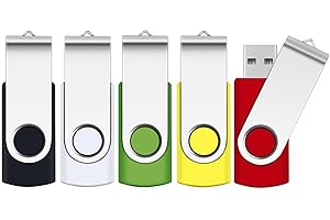 2GB Memory Stick 5 Pack,SRVR Flash Drive USB 2.0 Swivel Thumb Drives Data Storage Jump Drive Zip Drive Memory Sticks External Devices with Led Indicator(Mixed Color With Lanyard)