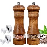 ROLMZJX 2 Pieces Pepper Mill, Salt and Pepper Mill Manual Wood with Transparent Acrylic Window, for Pepper, Fat Salt, Fennel