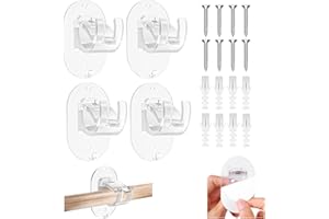 DINGFENG 4 Piezas Soporte Barra Cortina, Soporte para Barra de Cortina Transparente Sin Taladrar Gancho Autoadhesivo Cortina Soporte Cortinas Sin Taladrar para Sala de Estar, Baño, Dormitorio