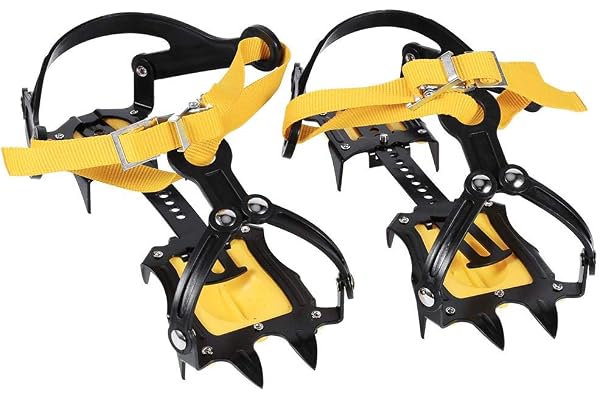 Yosoo 1 Paire de Crampons à 10 Dents Type de Reliure à Glissière Poignées Glissantes Crampons Résistants au Glissement Traction de Glace Ajustable pour la Randonnée