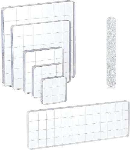Lot de 7 blocs de tampons en acrylique transparent avec grille et Lot de 7 blocs de tampons en acrylique transparent avec grille et