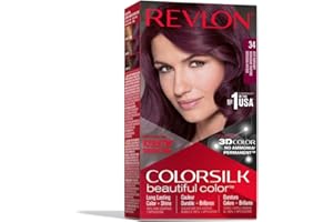 Revlon Colorsilk Beautiful Color Coloration Permanente des Cheveux avec Technologie au Gel 3D et Kératine, Teinture avec Couvrance à 100% des Cheveux Blancs, 34 Bourgogne Foncé