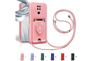 Aithne Case für Xiaomi Redmi Note 9 Handykette Hüll,Silikon Handyhülle zum Umhängen Kette,360 Grad Ringhalter Stand Kartenfach-Pink