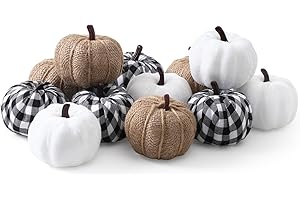 Sahoottie 12Pcs Mini Velvet Pumpkin Artificial Pumpkins Decorations for Home Fabric Pumpkins Black White Beige Pumpkin for Halloween Decoration Fall Autumn Decorations Thanksgiving Party Table Decor