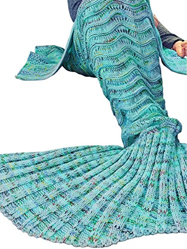 Meerjungfrau Decke Bettdecke Handgefertigte Strickdecke Soft Schlafsack Kuscheldecke für Damen und Mädchen Minzgrün 188 x 89cm - 2
