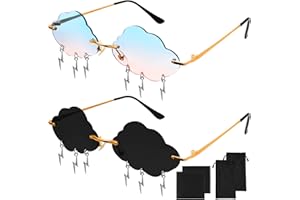 Fumanduo 2 Stück Wolke Sonnenbrille, Randlose Sonnenbrille mit 2 Brillenbeuteln + 2 Brillentüchern Unregelmäßige Disco Brille Blitz Quaste Frauen Sonnenbrille für Party Strand (Grau Blu-Pink)