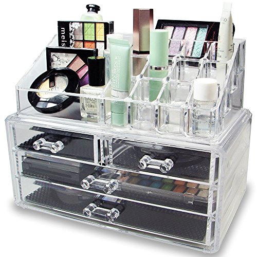 wanderagio Badezimmer Make-up Art Werkzeug Zubehör Organizer Acryl Schmuck und Kosmetik Aufbewahrung Display Pinsel Boxen, farblos, Einheitsgröße - 3