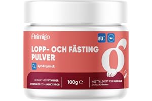 Loppulver – fästingskydd för Katter – 100 g pulver – med tillsatta Vitaminer, Mineraler och Aminosyror såsom öljäst, Zink samt Vitaminer B3, B1 och B2 – kycklingsmak – Animigo