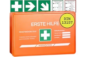 ‎WERKSTEIN WERKSTEIN® Erste Hilfe Verbandskasten inkl. Wandhalterung [DIN 13157:2021] - Erste Hilfe Kasten für Betrieb, Büro & Zuhause - Erste Hilfe Koffer - Verbandsmaterial - Notfallbox - First Aid Bag