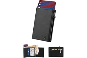 DWNKOVE Porta Carte di Credito Uomo, Portafoglio Uomo Slim Piccolo con Chiusura Magnetica & Finestra ID & Blocco RFID, Portacarte in Pelle pop-up per 11 carte, Porta Tessere con Portamonete e Banconote, Nero