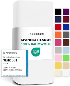 Jacobson Jersey Spannbettlaken Spannbetttuch Baumwolle Bettlaken (90x200-100x200 cm, Weiss)4,5 von 5 Sternen36.0428,99 €