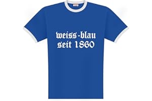 World of Football 1860 Fanartikel Unisex-Kinder, Unisex-Erwachsene T-Shirt Blau Kurzarm Buchstabenmuster Logo T-Shirt M