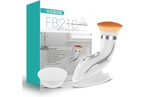 VOGOE Cepillo Limpiador Facial Eléctrico, Recargable Limpieza Facial Impermeable IPX6, Giratoria Maquina Cepillo Faciales con 2 Cepillos y 2 Velocidades para Exfoliante y Masaje FB210 Gris