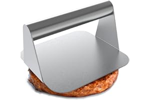 JENNY FRIDA Stainless Steel Burger Press, 5.5 Inch Square Smasher, Non-Stick Smooth Hamburger Press Flat Bottom Without Ridges, Bacon Grill Perfect for Top Griddle Cooking