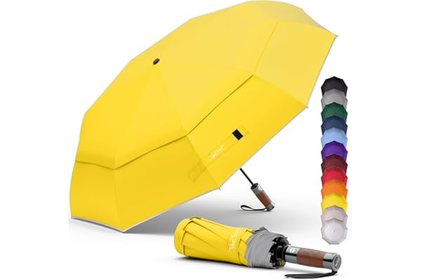 Royal Walk Paraguas Plegable Antiviento para Hombre y Mujer Apertura y Cierre Automático, Compacto y Fuerte, Mango de Madera Real de Lujo, Paraguas Resistente al Viento Reflectante con Doble Cubierta
