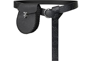 HiiFeuer Cinturón Medieval de Anillas con Bolsita Medieval con Cordón y Cinturón de Remaches, Cinturón y Monedero Retro Renacentista de Piel sintética